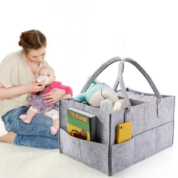 Baby Ble Opbevaringspose Følte Ble Taske Multifunktionelle Folde Opbevaring Kurv Store Kapacitet Og Nemme At Rengøre Grå