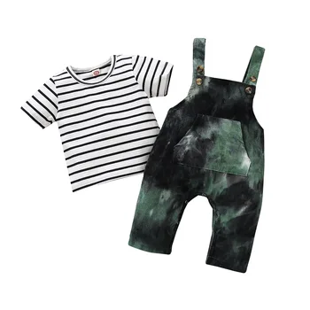 Baby Boy Tøj Nyfødte Tegnefilm Spædbarn Fritids-Stribet T-shirt + Bib Drenge Tøj, Børn 2stk Kids Sport, der Passer Bomuld Sommer Kulør
