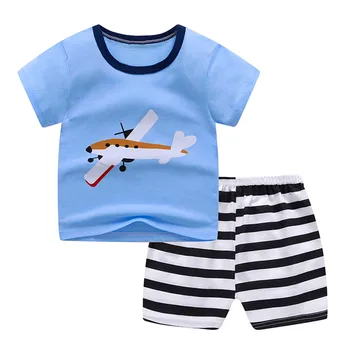 Baby boy tøj sæt 1-5Years Toddler Drenge Tegnefilm Print Mønster, Korte Ærmer Tøj Sommer-To-stykke Suite drenge børnetøj