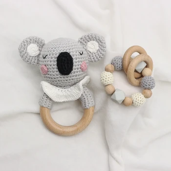 Baby Bøg Træ-Bidering Ring DIY-Hæklet Koala Rasle Sut Spædbarn Tænder at Tygge Molar Legetøj