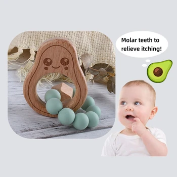 Baby Bøgetræ Avocado Armbånd Bidering Spædbørn BPA-Fri Silikone Perler Bidering M76C