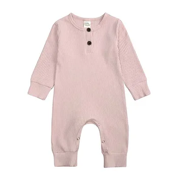 Baby Dreng Sparkedragt Ribbet Langærmet Baby Pige Tøj Rompers Solid Farve Barn Buksedragt Spædbarn Tøj 0-24 Måneder