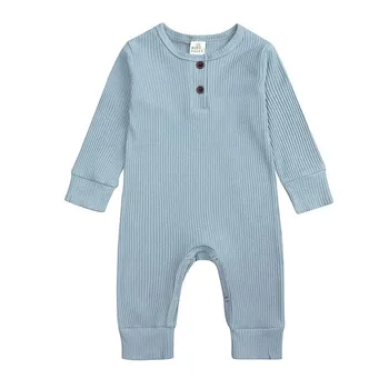 Baby Dreng Sparkedragt Ribbet Langærmet Baby Pige Tøj Rompers Solid Farve Barn Buksedragt Spædbarn Tøj 0-24 Måneder