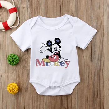 Baby Drenge Piger Romper Korte Ærmer Brev Disney Mickey Og Hans Venner Buksedragt Spædbarn Tøj Sommeren Nyfødte Baby Tøj