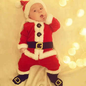 Baby Jul Tøj 4STK Nyfødte Spædbarn Baby Cosplay Santa Jul Tops+Bukser+Hat+Sokker Tøj Sæt Kostume-Xmas Tøj