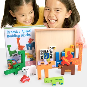 Baby Legetøj af Træ 3D Puslespil Kreative Dyr byggesten Børn, Træ Pædagogiske Montessori Toy Læring Puslespil