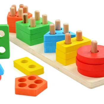 Baby Legetøj I Træ Blokke Form Fuget yrelsen Montessori Undervisning Skæve Uddannelse Bygning Huggeblokken Match Toy