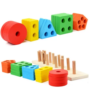 Baby Legetøj I Træ Blokke Form Fuget yrelsen Montessori Undervisning Skæve Uddannelse Bygning Huggeblokken Match Toy