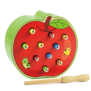 Baby Montessori Træ-Legetøj Magnetiske Fange Orme 3D Puslespil Pædagogiske Spil Fiskeri Farve Matematik Børn, Legetøj Til 1 2 3 År Gammel