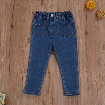 Baby Piger/Drenge fashonable Elastisk Denim Jeans, Enkel og Mode Løs Stretch-knappen Lange Bukser for Hele Året Rundt, Bære