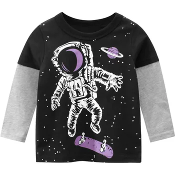 Baby Tøj, Børn, Drenge Piger Bomuld langærmet T-shirt dreng pige Søde Toppe Børn Tegnefilm Astronauter Tee For 2-9år