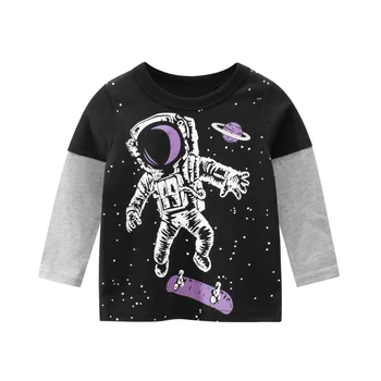 Baby Tøj, Børn, Drenge Piger Bomuld langærmet T-shirt dreng pige Søde Toppe Børn Tegnefilm Astronauter Tee For 2-9år