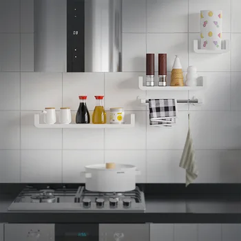 Badeværelse, Køkken Toilet Vægmonteret Opbevaring Vandtæt Snavs Plast Gratis Boring Rack Tilbehør Brusebad Selvklæbende