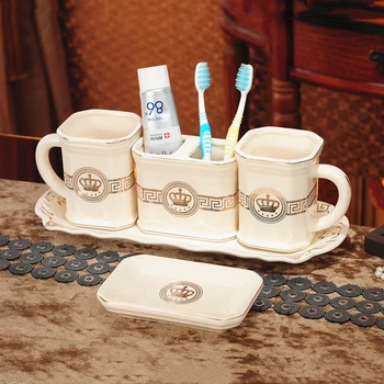 Badeværelse Tilbehør Sæt Keramiske Flydende Sæbe tandbørsteholder Tumbler sæbeskål med Skuffe 5pcs Sæt Badeværelse Organizer