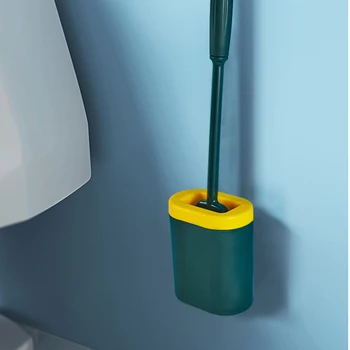 Badeværelse Toilet Børste og Holder Set Langt skaft Blød Silikone Toilet Børste til Hjemmet Rengøring Tilbehør JY