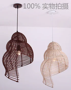 Bambus-made Lampe Rattan-style Lysekrone Personlighed, Stue, Balkon Spisestue Light Field-snail-type Lampe Led-Lys Træ