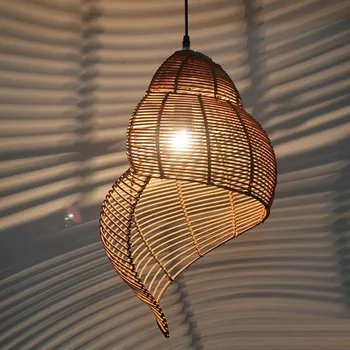 Bambus-made Lampe Rattan-style Lysekrone Personlighed, Stue, Balkon Spisestue Light Field-snail-type Lampe Led-Lys Træ