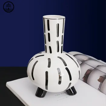 BAO GUANG TA Moderne håndmalede Keramiske Geometriske Flower Vase i Sort og Hvid Retro stuen sofabord Home Decor R6897