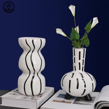 BAO GUANG TA Moderne håndmalede Keramiske Geometriske Flower Vase i Sort og Hvid Retro stuen sofabord Home Decor R6897
