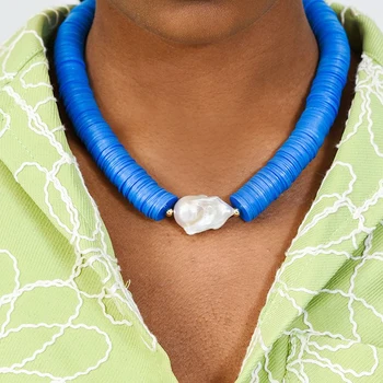 Barok Naturlige Perle Halskæde Kvinder Luksus Charme Blå Kort Smykker Valentine ' s Day Gave Gargantilla Mujer Erklæring Choker