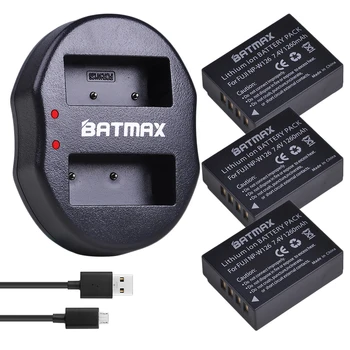 Batmax 3pc NP-W126 NP W126 Genopladeligt Batteri+Dual USB Oplader til Fujifilm FinePix HS30EXR HS33EXR X-Pro1 X-E1 X-E2 X-M1 X-A1