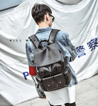 BB960 koreanske læder mode personlighed fritid tendens rygsæk studerende Stor kapacitet rejse rygsæk