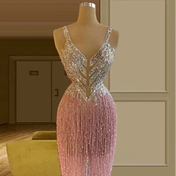Beaded Pink Kvaster Elegant Kjole til Kvinder do baile de finalistas vestidos de fiesta largos elegantes de gala