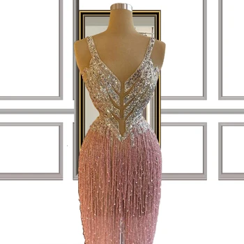 Beaded Pink Kvaster Elegant Kjole til Kvinder do baile de finalistas vestidos de fiesta largos elegantes de gala