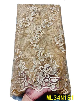 BEAUTIFICAL blonder franske blonder, tyl materiale med perler, broderi nigerianske bryllup blonde franske tekstiler ML34N181