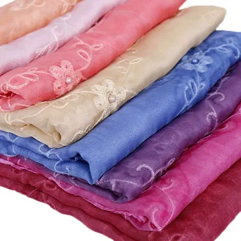 Bedst Sælgende Vinter Stil Silke Tørklæde Solid koreanske Broderi med Pearl Sjal blonder hoved tørklæde Tørklæde dropshipping