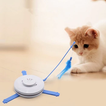 Bedste 2-i-1 Cat Toy Mobile Mus Fjer Stick Stick Crazy Toy Pet Pirring Kat Motion, Roterbart Automatisk Spil
