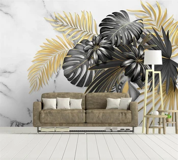 Beibehang Tilpasset Nordisk minimalistisk hånd-malet tropiske plante blade lys luksus baggrund væg maleri hjem dekoration