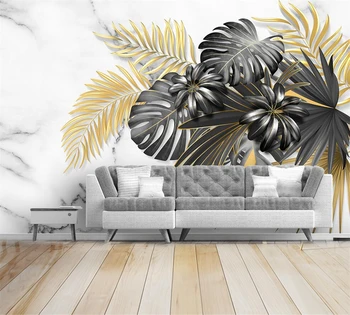 Beibehang Tilpasset Nordisk minimalistisk hånd-malet tropiske plante blade lys luksus baggrund væg maleri hjem dekoration