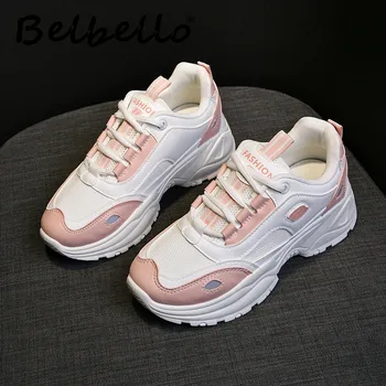 Belbello Efteråret nye stil Åndbar studerende alsidig sneaker Daddy sko Street Foto Kvinder Casual sko