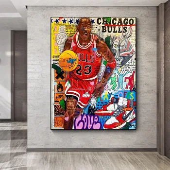 Berømte Basketball Spiller Graffiti Wall Street-Art Lærred Malerier Væg Kunst, Plakater og Prints Væg Kunst Billede til stuen