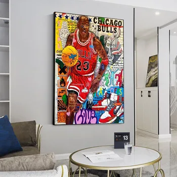 Berømte Basketball Spiller Graffiti Wall Street-Art Lærred Malerier Væg Kunst, Plakater og Prints Væg Kunst Billede til stuen
