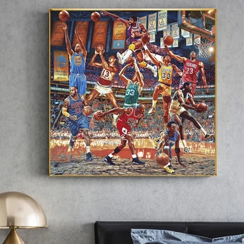 Berømte Basketball Stjerner Samling Lærred Maleri Moderne Populære Væg Kunst Plakat Interiør, Boligindretning Vægmaleri(Uden Ramme)