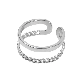 Besimpol Ægte 925 Sterling Sølv Dobbelt Lag Ringe Minimalistisk Stil, Justerbar Kæde Ringe Til Kvinder, Mode, Fine Smykker