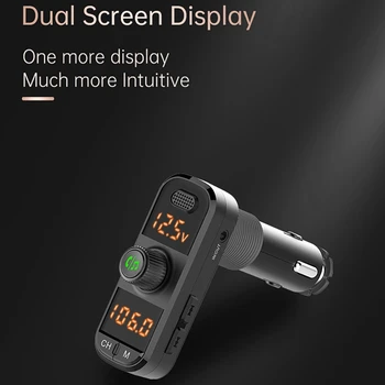 Bil Bluetooth 5.0 Dual-Display FM-Senderen Trådløs Håndfri Modtager Auto MP3-Afspiller 360° Justering Hurtig Oplader