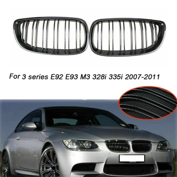 Bil Carbon Fiber Dobbelt Slat Foran Nyre-Grill Gitter for-BMW 3-serie E92 E93 M3 328I 335I 2007-2011