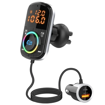 Bil FM-Senderen Bluetooth-5.0 MP3-Afspiller, Auto Radio Adapter PD3.0 USB Bil Oplader, Håndfrit bilsæt