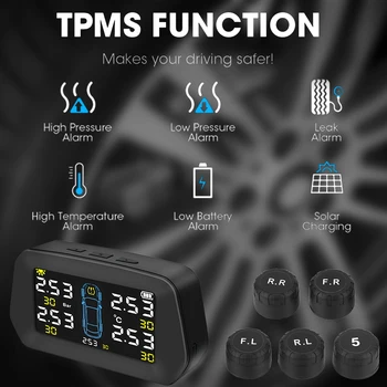 Bil TPMS Digital LCD-Display Type Pres Auto Sikkerhed alarmsystemer Kit Solar Tire Pressure Monitoring Sensor Solenergi