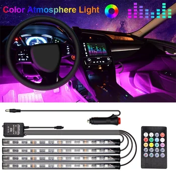 Bilens Interiør Atmosfære LED RGB Dash-Gulvtæppe Fod RGB LED Strip Dekorative Lys, Musik, Lyd Kontrol