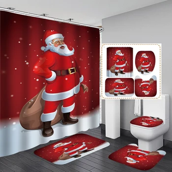 Bipoobee Jul Badeværelse Gardin Mat 2020 Glædelig Jul Indretning til Hjemmet Anti-slip Tæppe Dække Toilet Bad Mat badeforhæng