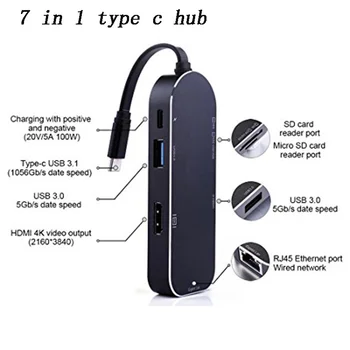 Bkscy Type C-Hub Usb-C Til Multi USB 3.0 HUB HDMI-Adapter til Dockingstation for MacBook Pro Huawei P30/P20 USB-C 3.1 Splitter 3 Port USB-C-HUB