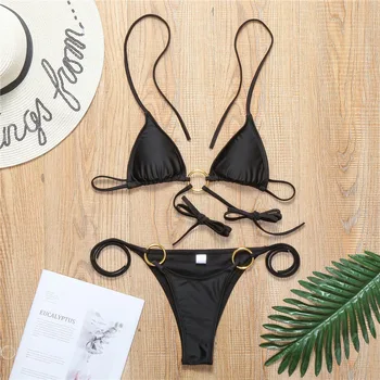 Black Cross Stropper Bikini Badedragt Push Up Bandeau-Bh, Sexet Brasilianske Thong Beach Wear, Badetøj Badetøj Til Kvinder