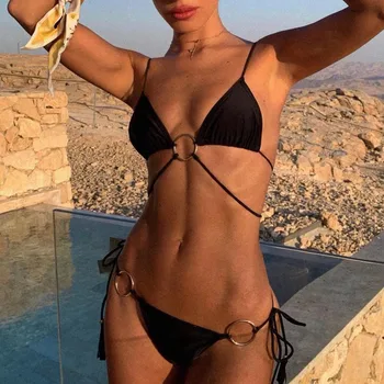 Black Cross Stropper Bikini Badedragt Push Up Bandeau-Bh, Sexet Brasilianske Thong Beach Wear, Badetøj Badetøj Til Kvinder