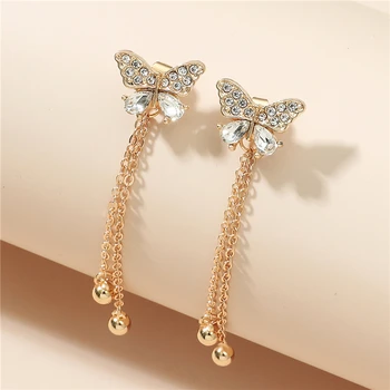 Blanke Butterfly Øreringe Lang Kæde Øreringe Guld Dingle Elegante Trendy 2021 Nye Smykker Til Kvinder