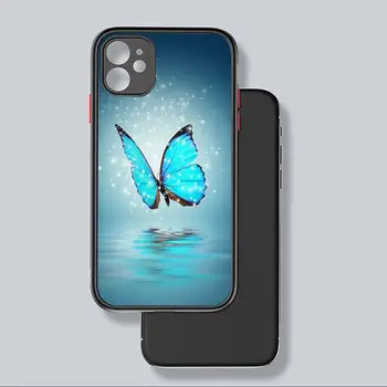 Bling blå sommerfugl Telefon-etui sort mat gennemsigtig For iPhone 7 8 x xs-xr 11 12 pro plus mini max Klar Funda