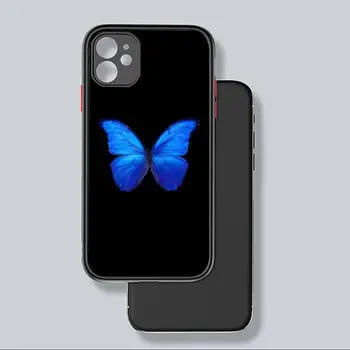 Bling blå sommerfugl Telefon-etui sort mat gennemsigtig For iPhone 7 8 x xs-xr 11 12 pro plus mini max Klar Funda